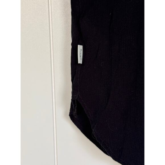 Orvis Short Sleeve Button Front Blouse V-Neckline Black Size Large - Picture 6 of 9